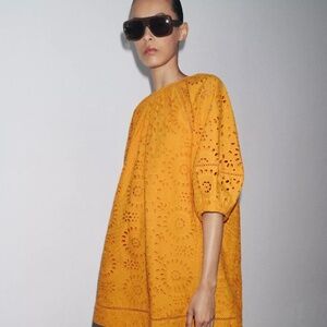 Zara Yellow Eyelet Dress